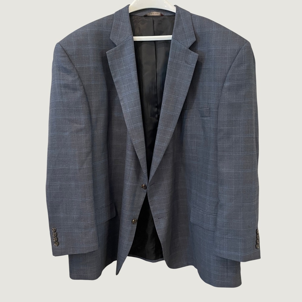 Oak Hill Mens 56R Blue Glen Plaid 100% Wool 2-Button Blazer Sport Coat Jacket